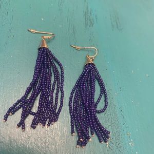 Dark blue seed bead tassel earrings